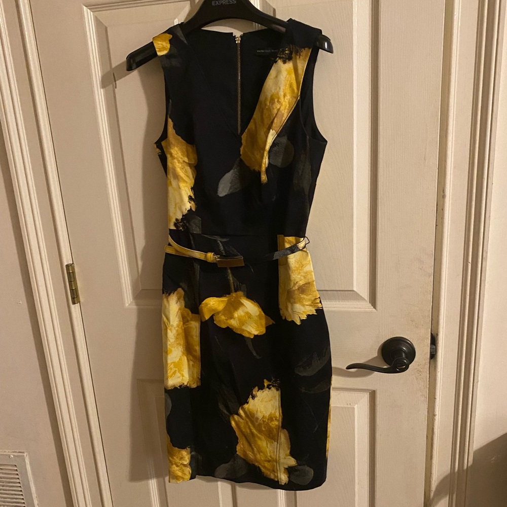 WHBM black and yellow floral sheath dress size 00